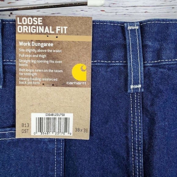 Carhartt Loose Original Fit Straight Leg Work Dungaree Men 38X36 Blue B13DST NWT - Picture 5 of 9
